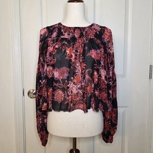 Free People Up For Anything Western Black & Burgundy Floral Top